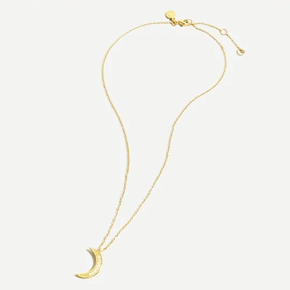 J. Crew Demi fine 14 karat gold plated sliver moon necklace cubic zirconia